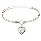 Rhodium-Plated Bangle with Dove Heart Charm