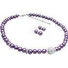 CZ and Purple Pearls Necklace and Earrings Set