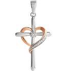 Silver and Rose Diamond Cross and Heart Pendant
