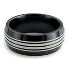Black Titanium Ring with Grey Grooves
