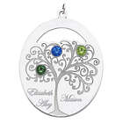 Sterling Silver Oval Family Tree Pendant with 3 Birthstones