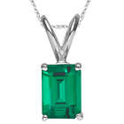 Russian Simulated Emerald Solitaire Pendant in 14K White Gold