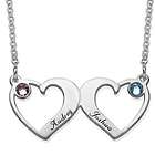 Double Heart of Love Pendant Necklace with Two Birthstones
