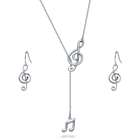 Sterling Silver Treble Clef Music Note Necklace and Earrings Set