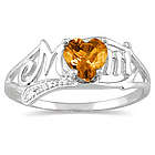 Citrine Heart Mom Ring with Diamond Accents in 10K White Gold