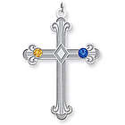 Sterling Silver Fleur De Lis Cross with Two Birthstones