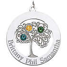 Sterling Silver Family Tree Circle Pendant with 3 Stones