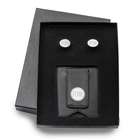 Personalized Modern Oval Cufflinks and Wallet in Black Leather