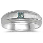 Blue Diamond Solitaire Mens Band in 14K White Gold