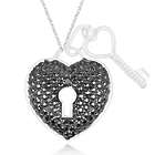 Black Diamond Accent Heart Key Pendant with Black Rhodium