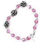Pink Swarovski Rosary Bracelet with Sterling Silver Roses