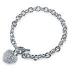 Cubic Zirconia Silver Tone Puffed Heart Charm Bracelet