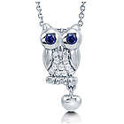 Cubic Zirconia Sterling Silver Owl with Dangle Heart Necklace
