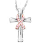 Faith & Hope Breast Cancer Awareness Silver Cross Necklace