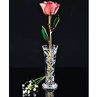 24 Karat Gold Trimmed Pink Rose with Crystal Vase