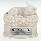 Sleeping Cat in Basket White Cremation Urn