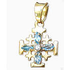 14K Gold Jerusalem Cross with Blue Zircon