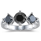 Three Stone Black Diamond Ring in 14K White Gold