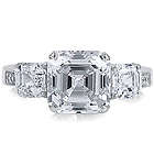 Sterling Silver 3-Stone Asscher Cubic Zirconia Engagement Ring