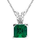 3mm Princess Lab Created Emerald Scroll Solitaire Pendant
