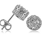 Crown Set Round CZ Sterling Silver Solitaire Earrings