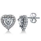 Sterling Silver Heart Halo Stud Earrings with Cubic Zirconia