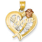 #1 Mom Heart Pendant with Rose in Tri-Tone 14K Gold
