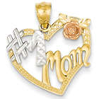 #1 Mom Tri-Tone Heart Pendant in 14K Gold