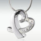 Tie Heart with Stones Sterling Silver Memorial Necklace
