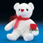 One Dozen 7" Plush White Bears with Red Rose