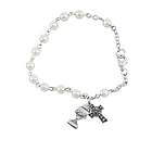 Sterling Silver White Pearl Communion Irish Rosary Bracelet