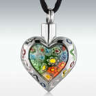 Flower Patch Heart Stainless Steel Cremation Pendant