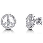 Micro Pave Cubic Zirconia Sterling Silver Peace Sign Earrings