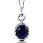 Oval Cut Sapphire Cubic Zirconia Sterling Silver Halo Pendant