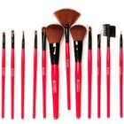 Shany Professional 12 Piece Natural Cosmetic Brush Set in Red