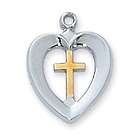 Sterling Silver Heart and Cross Pendant with Rhodium-Plated Chain