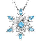 Sterling Silver Blue and White Crystal Snowflake Pendant Necklace