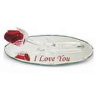 Red Crystal Rose on Oval Mirror with I Love You Engraving