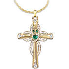 Emerald and Diamond Claddagh Cross Pendant