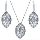 Silver CZ Art Deco Milgrain Necklace and Earrings