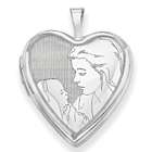 Mom and Her Baby Heart Locket in 14K White Gold