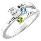 3-Stone Silver Family Ring with Personalized Names & Birthstones