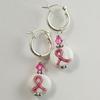 Pink Awareness Ribbon Sterling Silver Hoop Earrings