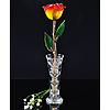 24K Gold-Trimmed Yellow and Red Tip Rose with Crystal Vase