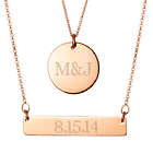 Personalized Bar and Round Tag Layered Pendants in Rose Gold