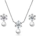 Imitation Pearl & Sterling Silver Snowflake Necklace & Earrings