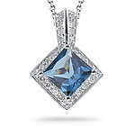 Diamond and London Blue Topaz Pendant in 14K White Gold