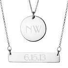 Engravable Bar and Round Tag Layered Pendant Set in Silver