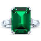 Sterling Silver Emerald Simulated Emerald CZ 3-Stone Ring