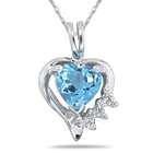 Heart-Shaped Blue Topaz & Diamond Pendant in 10K White Gold